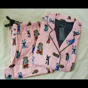 NWT PJ Salvage Pink Flannel Pajama Set Pink W Holiday Dogs